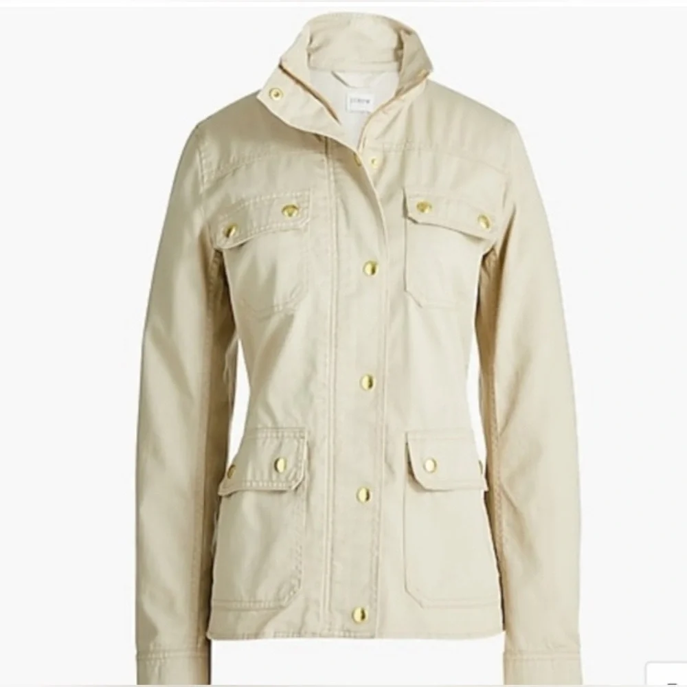 J Crew Cotton Utility Jacket Size XXS Khaki Gold Accents Lightweight